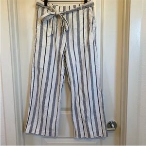 Marine Layer Hemp blend cream and black striped Pants w Tie Waist, size Medium